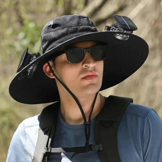 For Outdoor Camping Fishing Hiking Sunscreen Fisherman Hat Solar Fan Cap Portable Solar Charging Cap with Fan Suitable
